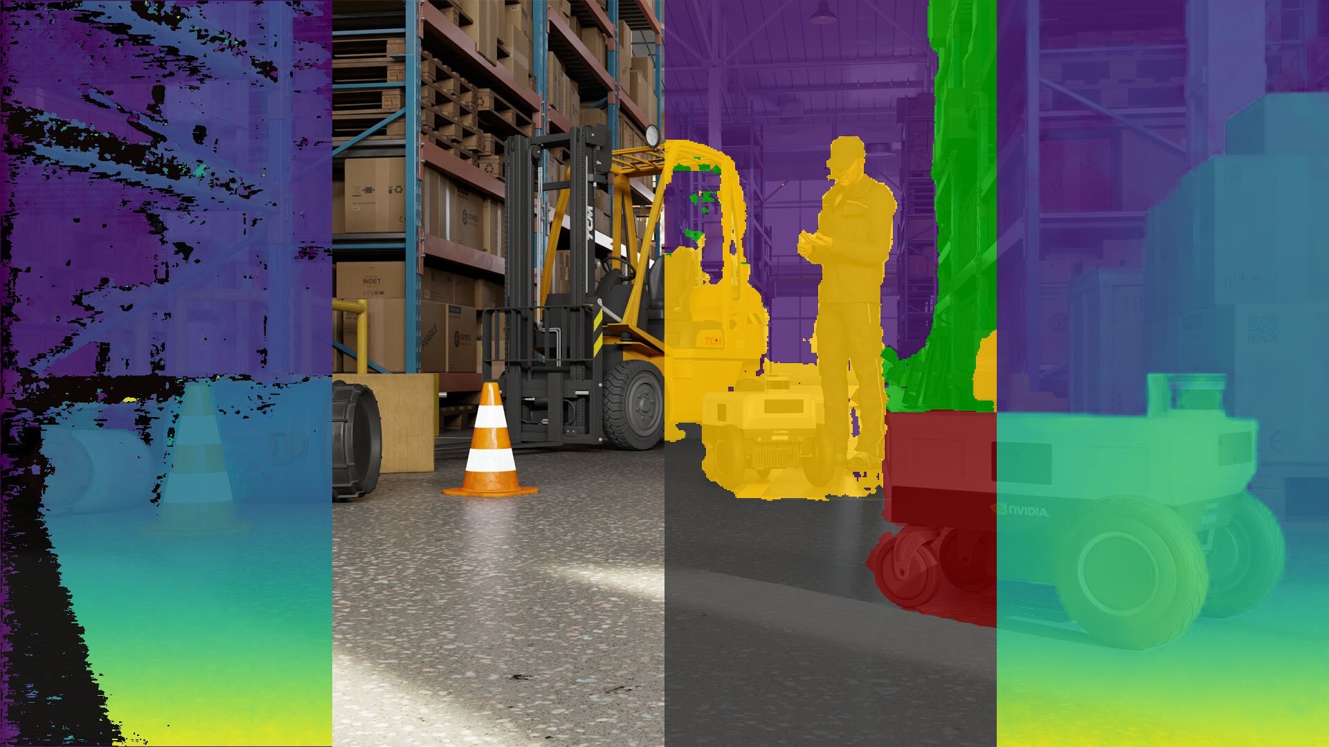 Photorealistic warehouse digital twin (Isaac Sim)